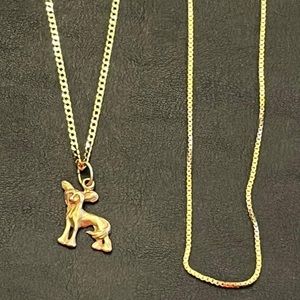 (2) 14 k gold chains w/ dog pendant